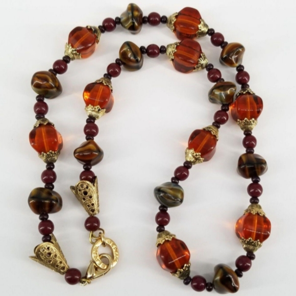 Erwin Pearl Amber /Orange Glass Beaded Rare Vintage Signed Necklace - Picture 4 of 14